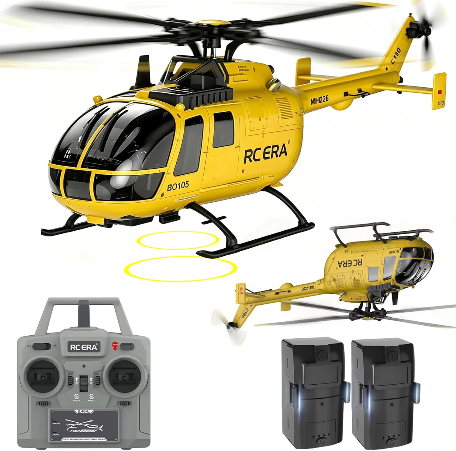 335MM Remote Control Helicopter Aircraft for Adults Expert 6CH C180 BO-105 1/25 RC Heli Maintain Altitude Brushless Motor / Optical Flow Positioning/Fly Upside Down 3D Rolling ( RTF 2Battery Yellow )