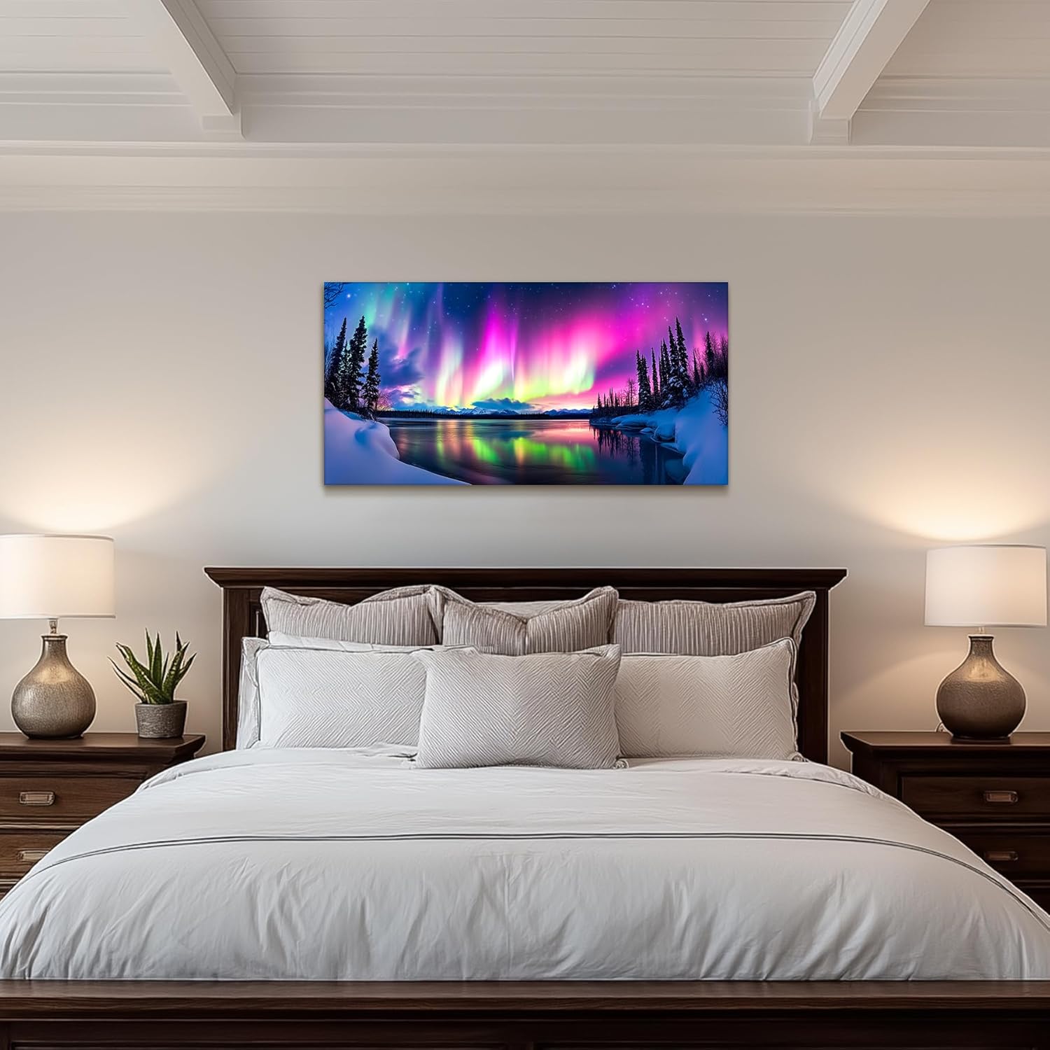 SERIMINO Aurora Borealis Wall Art, Winter Lake Nightscape Large Artwork, Colorful Natural Landscape Canvas Paintings, Modern Aesthetic Pictures for Living Room Bedroom Office Art Prints 20"X40"