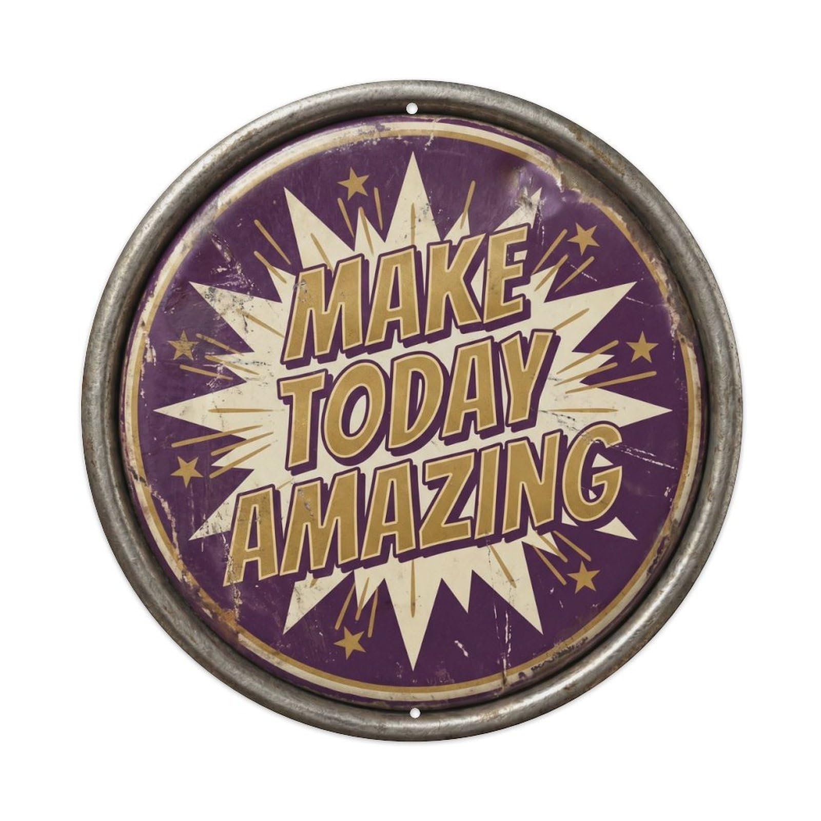 Cmhok Vintage Style Make Today Amazing Vintage Living Display Retro Slogans Metal Tin Sign Plaque Wall Decor For Cafe, Club, Garden Round Metal Poster 8X8inch
