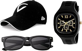 CORNGATE 3pcs/Set Men's Gift Set Men and Boys Watch, Cap & Sunglasses Combo Set Birthday Present, Pack of 3 Price In India