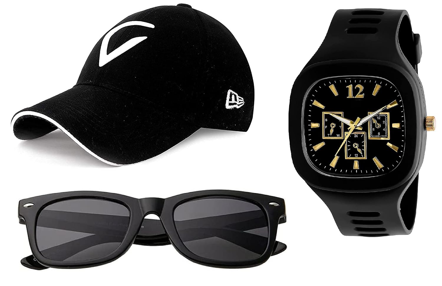 CORNGATE 3pcs/Set Men's Gift Set Men and Boys Watch, Cap & Sunglasses Combo Set Birthday Present, Pack of 3