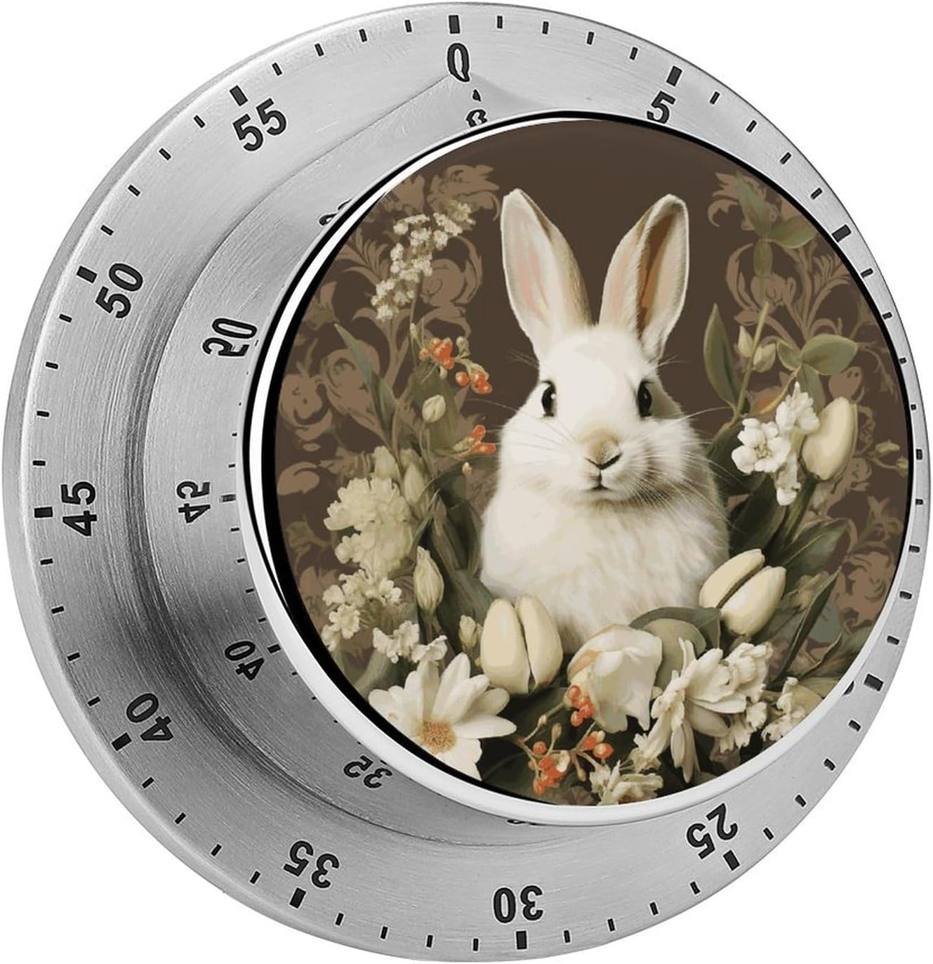 A Beautiful White Rabbit Timer Magnetic Backing 100% Mechanical Desk Timers Wind Up 60 Minutes Manual Countdown Timers No Batteries Required Kitchen Timer for Cooking