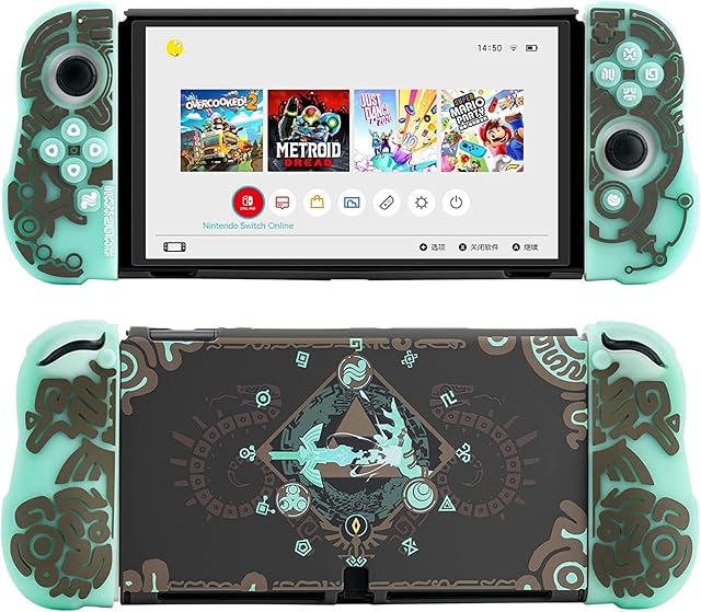YOCORE Cool Soft Protective Case Cover with Luminous Controller Cover,A nti-Scratch and Shock-Absorption Design Cover Skin - Zelda (OLED)