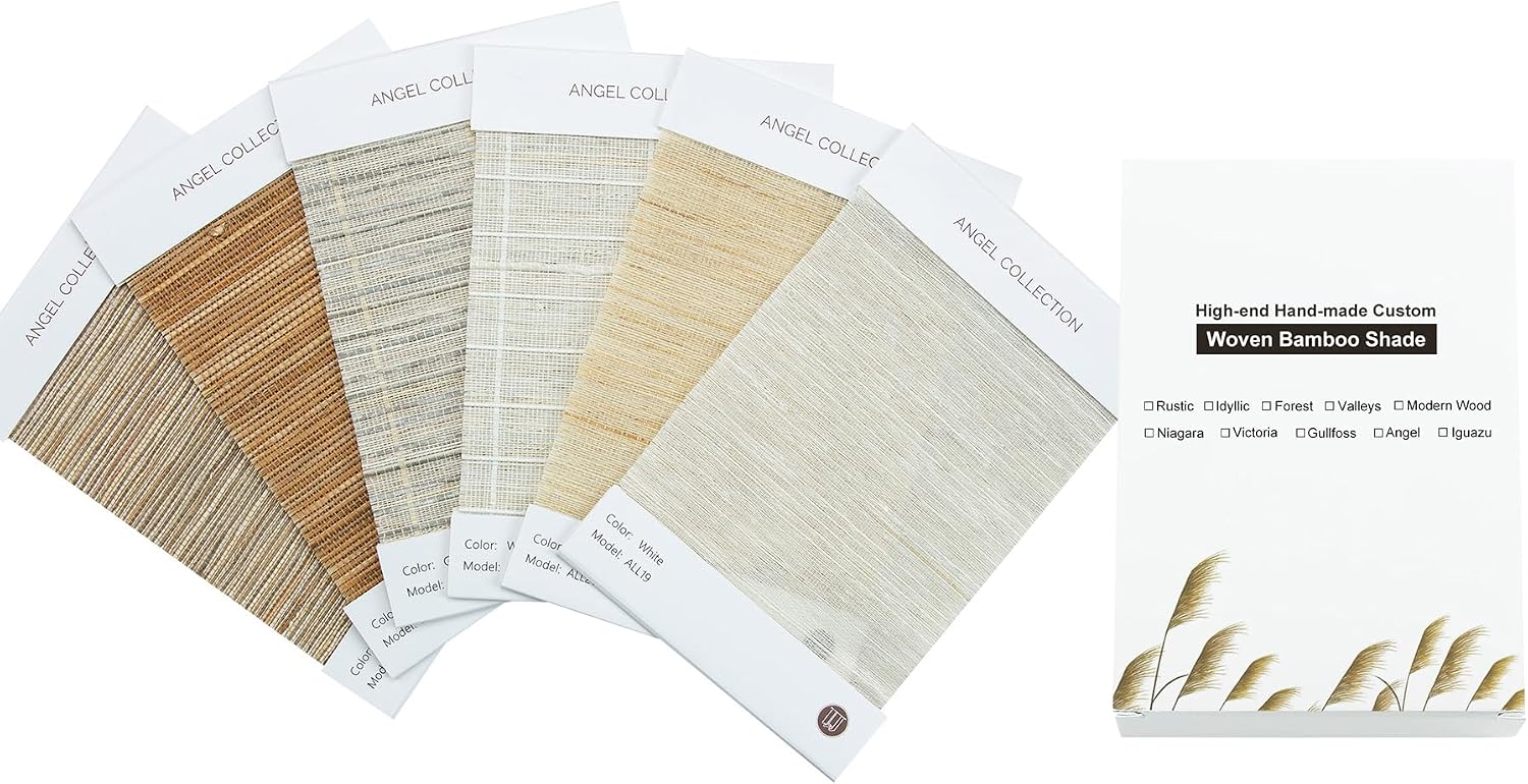 LUSTROWIN Custom Jute Shades Cordless Bamboo Roman Shades for Windows and Doors (Natural Woven) Sample Swatch Kit,6 Colors, Angel