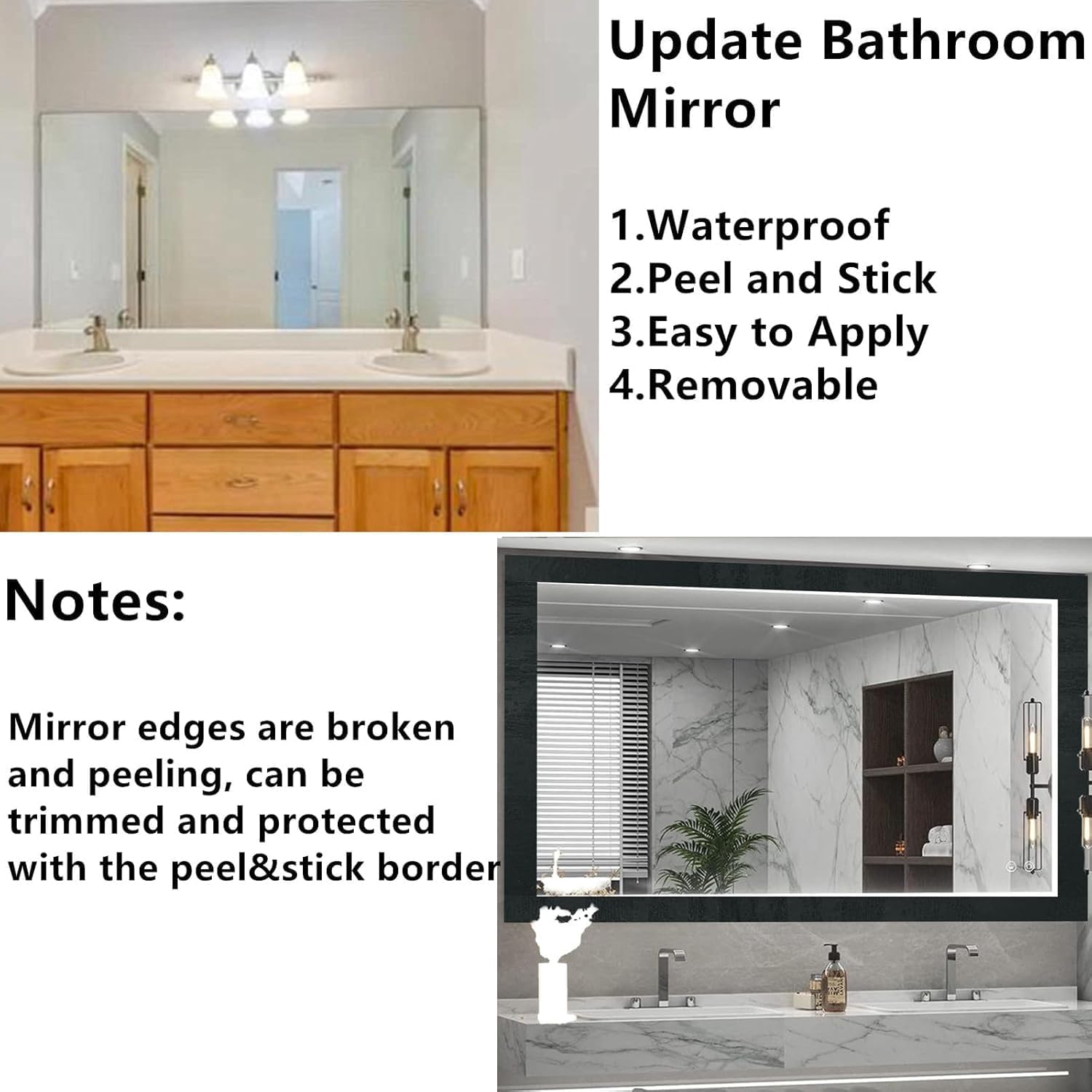 DESOMINOR 27FT Black Border Peel and Stick Black Wood Grain Wallpaper Border Removable Waterproof Bathroom Mirror Frame Sticker (Black,2Inch x 27Ft)