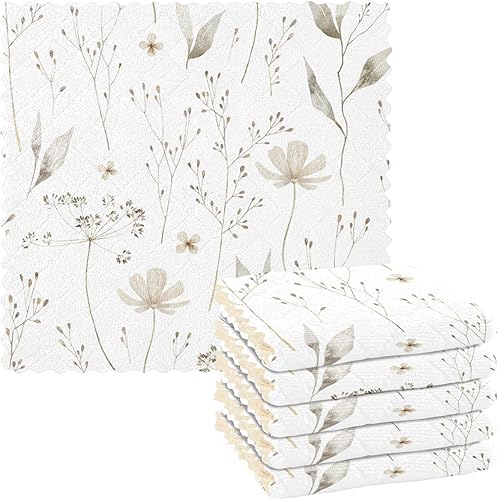 Wildflowers Leafs Soft Decor Kitchen Towel Microfiber Fast Drying Set of 6 Rags for Countertop Sink