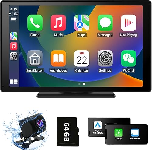 CarPlay - Estéreo portátil para automóvil de 9 pulgadas, Carplay inalámbrico y Android Auto, pantalla táctil portátil, navegación GPS, receptores de