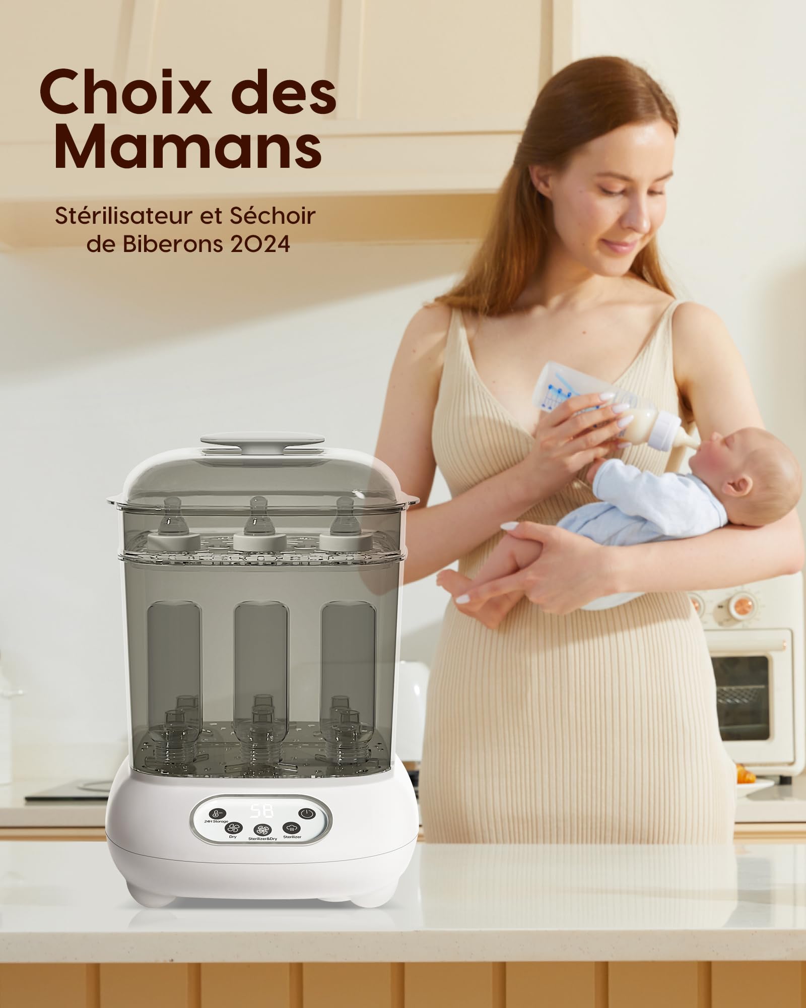 Stérilisateur et Sécheur pour Biberons, Tétines, Pièces de Tire-lait, Jouets de Dentition - Élimine 99,9% des Germes, Reste Stérile et Sèche Pendant 24 Heures, Essentiels pour Nouveau-nés, Bébé