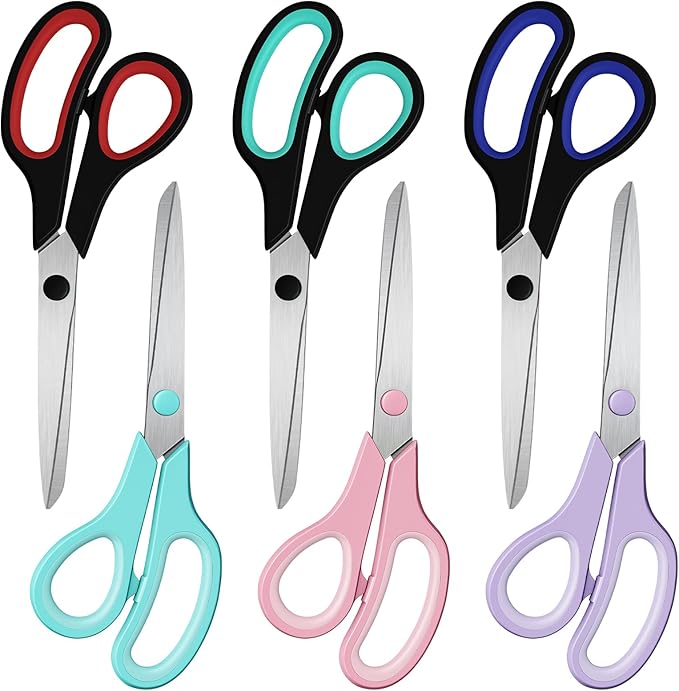 Scissors 6-Pack, 8'' Stainless Steel Scissor with Sharp Blades, Comfortable Grips, All Purpose Scissors for Office Supplies Home Craft, Middle/High School Student Teacher Ciseaux Bulk (6 Pack)