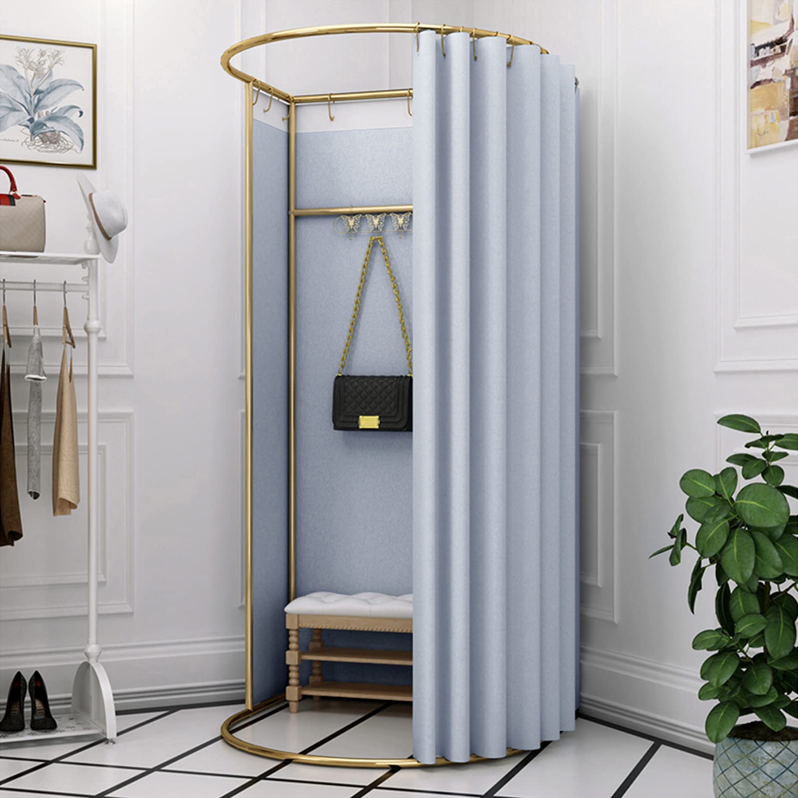 Freistehend Umkleidekabine mit Beschattung Vorhänge, Tragbarer Temporärer Einfacher Umkleidekabine, für Bekleidungsgeschäft, Einkaufszentrum und Büro, Schutz Privatsphäre, 200x100x95cm (Silber)