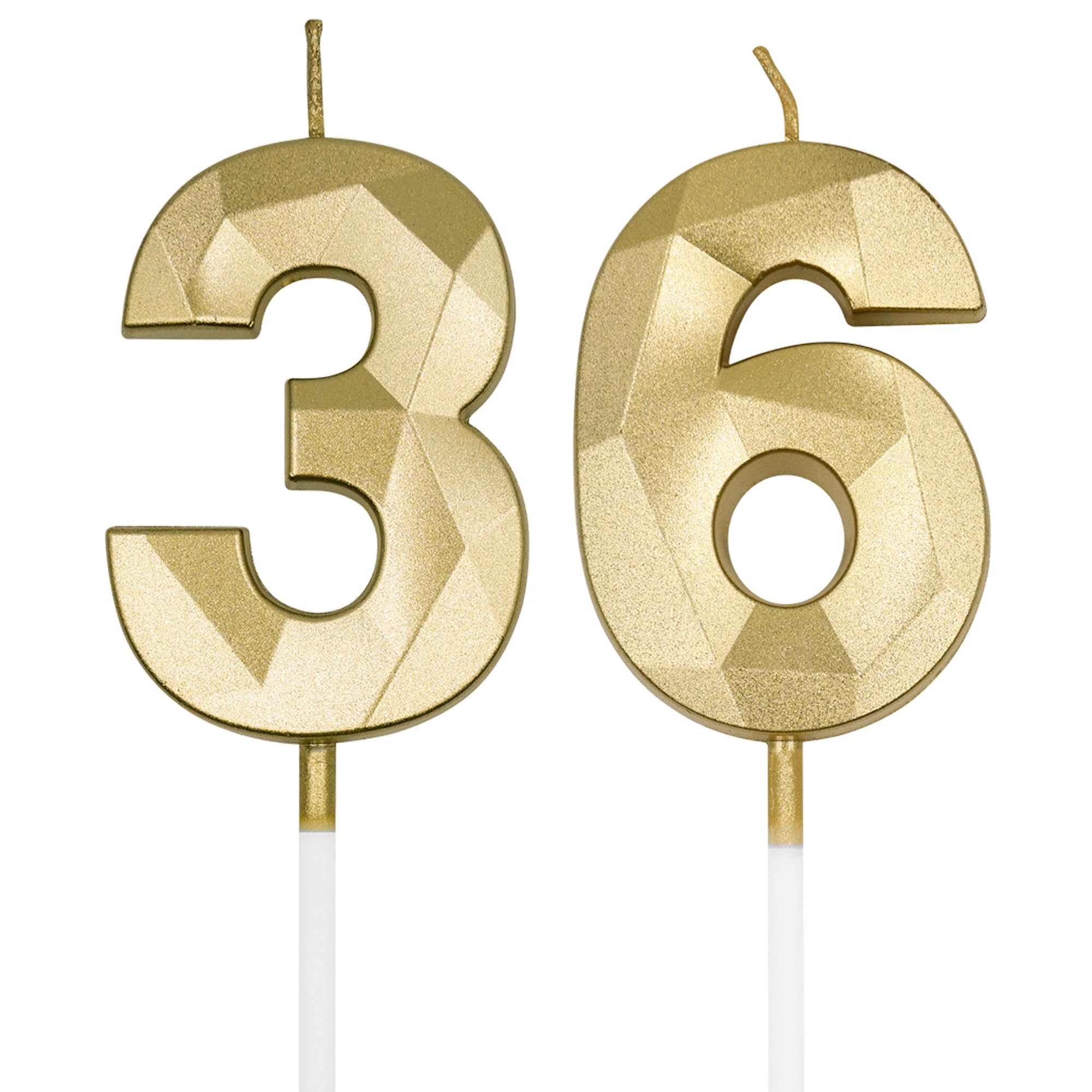 36th & 63rd Birthday Candles for Cake, Gold Number 36 63 3D Diamond Shaped Candle Birthday Decorations Party Supplies for Women or Men