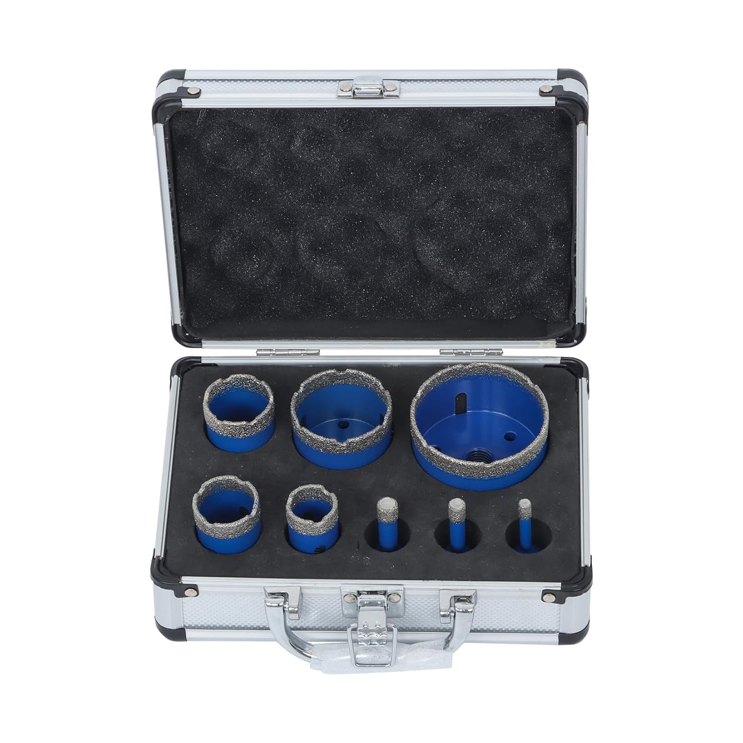 findmall 8pcs Diamond Hole Saw Drill Bits Set, 6-68mm M14 Threaded Core Drill Bits for Tile, Ceramic, Porcelain, Marble, Granite, Stone - Triangle Shank with Storage Case (Blue)