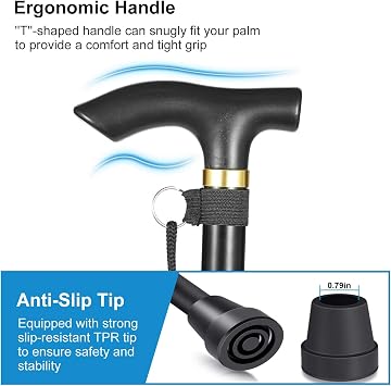 Folding Walking Cane, Adjustable Collapsible Cane,Foldable Walking Cane for Men,Women,Lightweight,Adjustable,Portable Hand Walking Stick - Ergonomic Handle Black