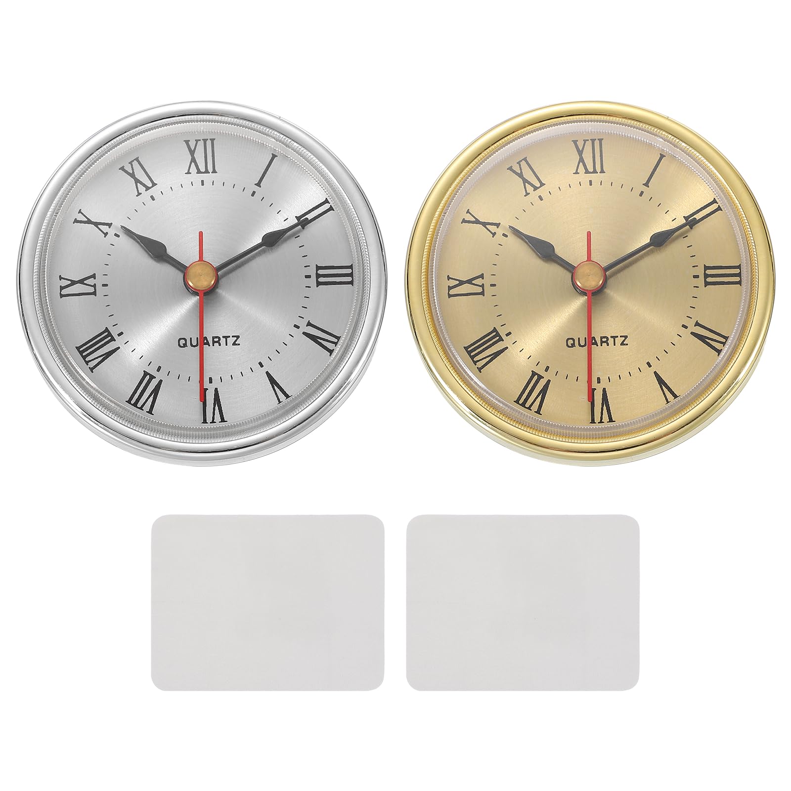 PATIKIL 2 Set Classic Clock Movement, 2.6 Inch/65mm Quartz Movement Insert for Office Home Decor Replacement DIY, Gold/Silver (Roman Script,Aluminum Face) — image 1
