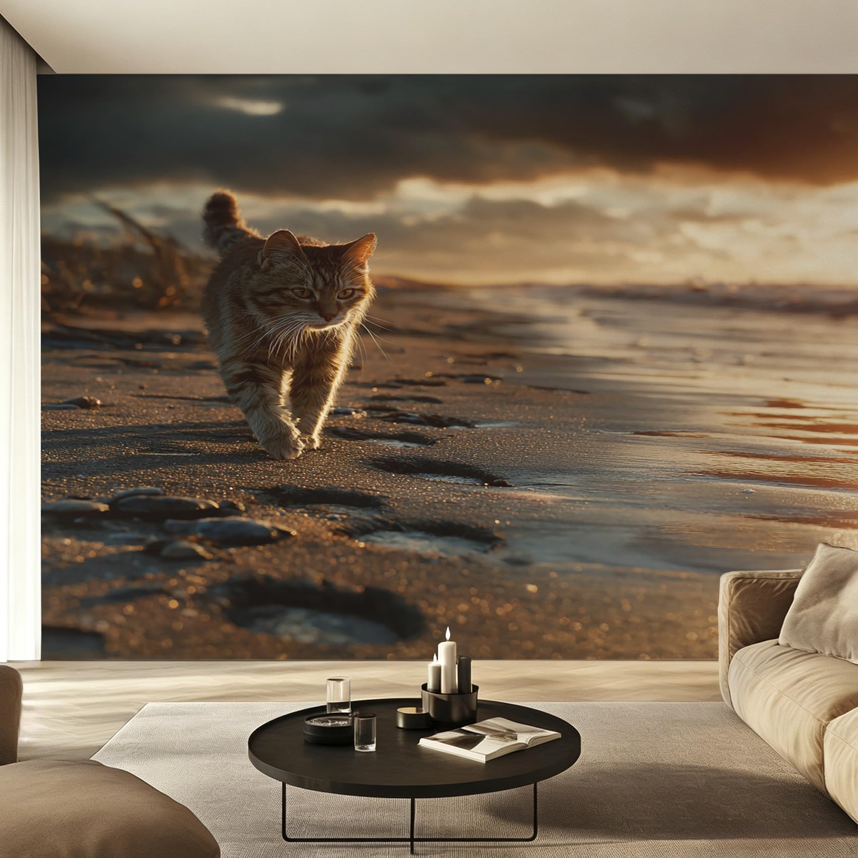 Fresque murale chaton intissé premium pour grand salon moderne