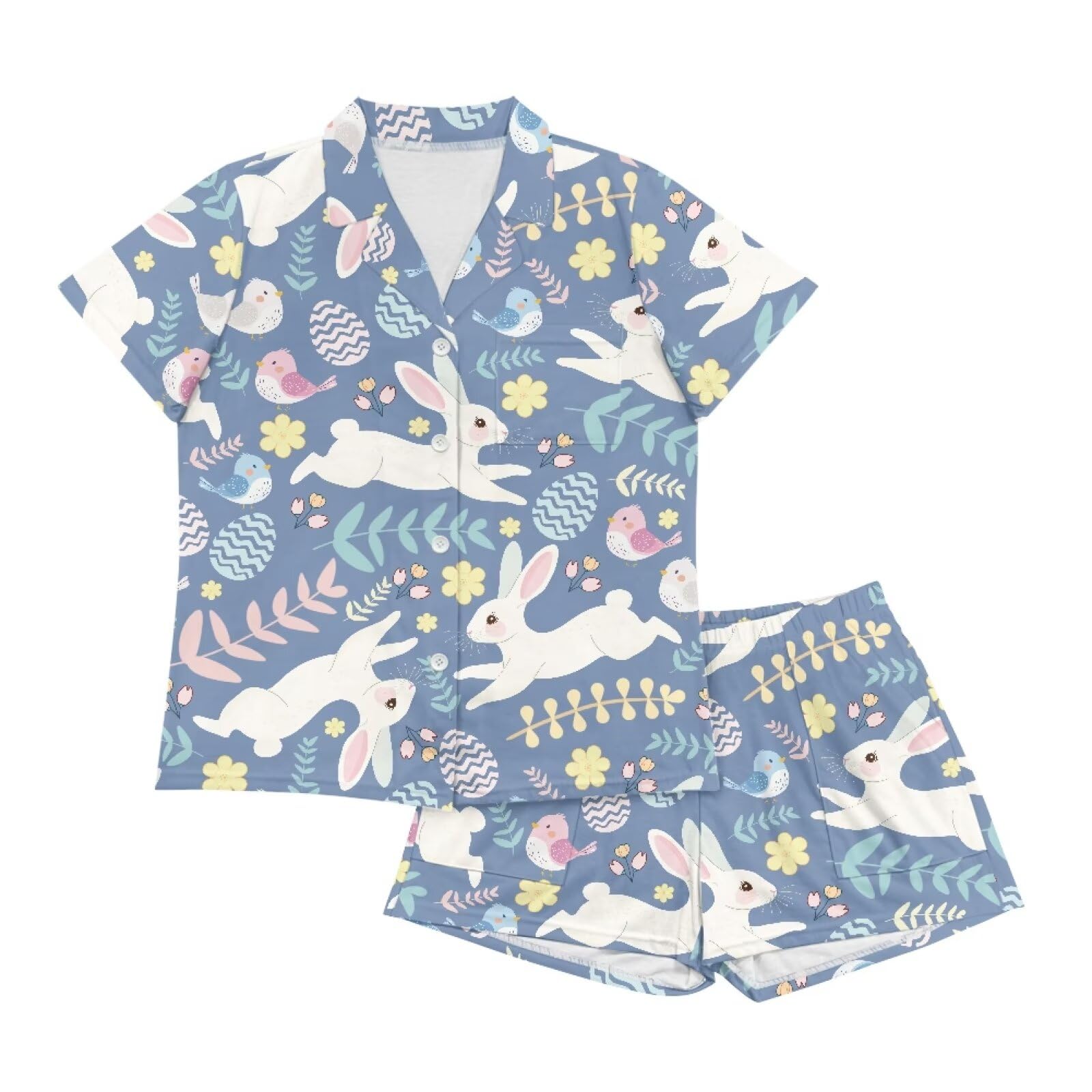 Pijamas a juego para parejas, conjuntos de pijama para mujer con bolsillos y botones, ropa de descanso para hombre, Jugando conejito, M