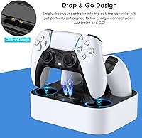 Vista 2 de LVFAN Estación de carga para controlador PS5 base de carga rápida para controlador PS5 con protección de chip de seguridad e indicador LED estación