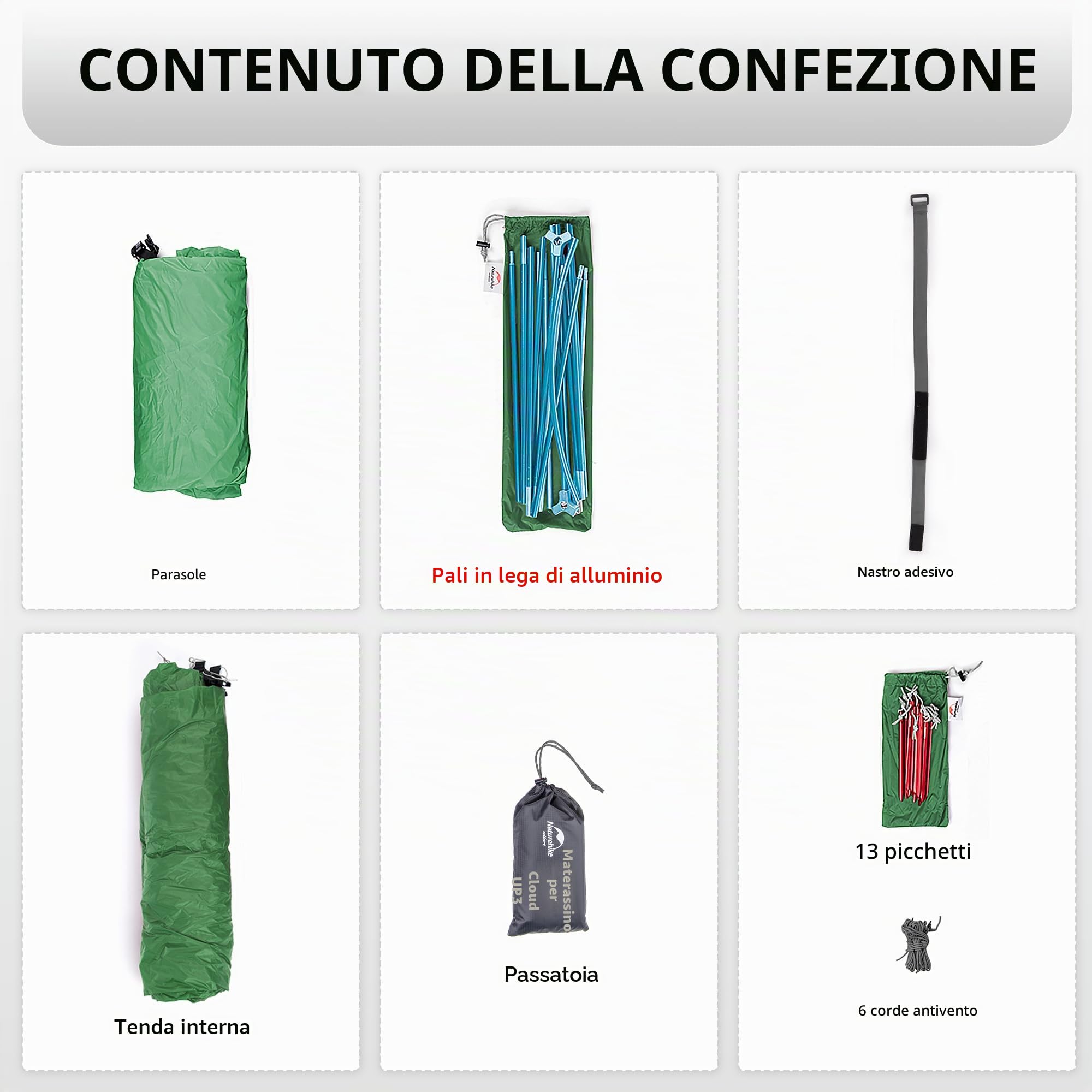 Naturehike Cloud-Up 3 Tenda Ultraleggera 3 Persone Tenda Zaino in Spalla per Escursionismo Campeggio All'aperto (210T Verde Aggiorna)