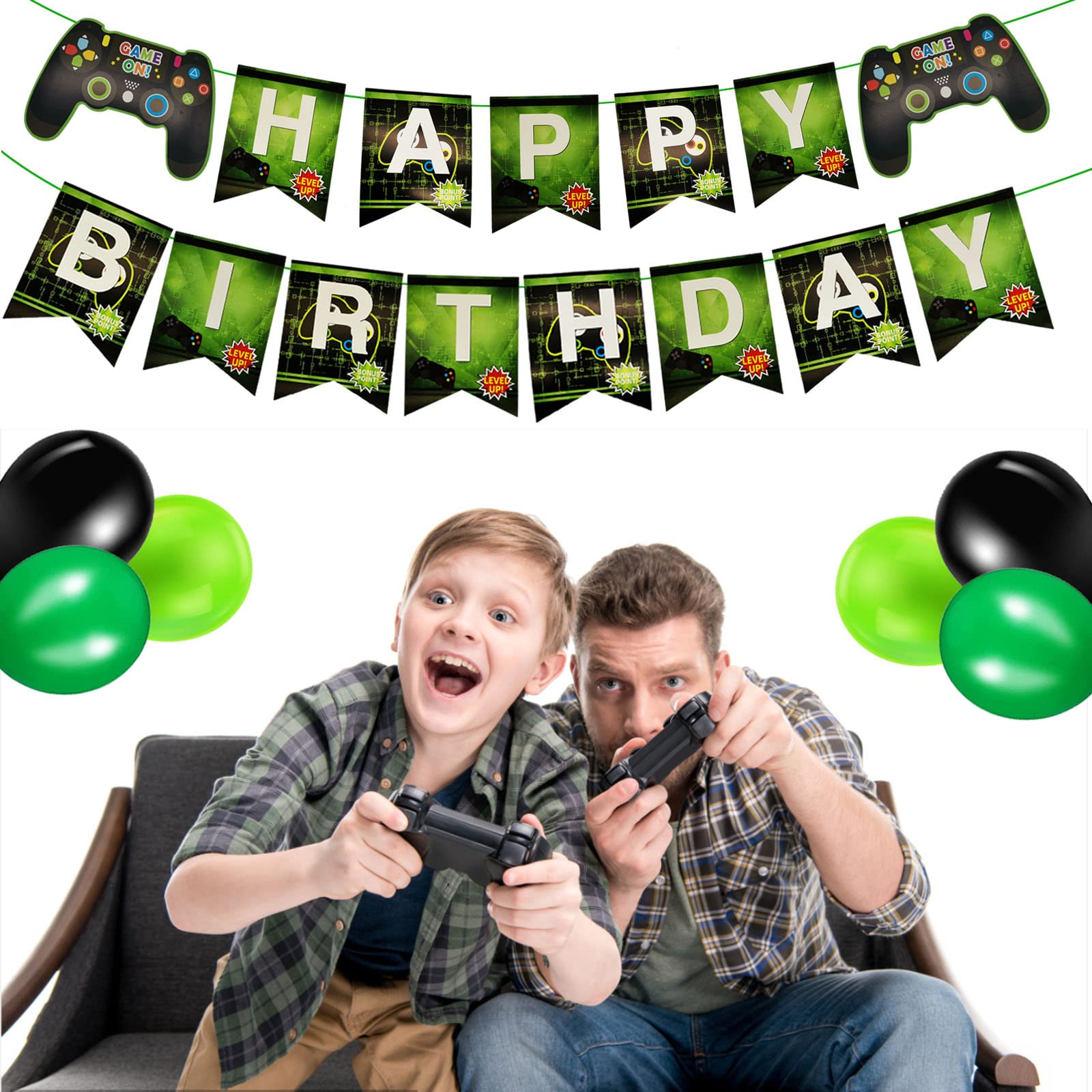 Video Game Verjaardagsdecoratieset Voor Jongen 11 Jaar – Met 11 Ballon, Gamecontroller Folieballonnen, Latexballonnen En HAPPY BIRTHDAY Banner, 40-delige Set