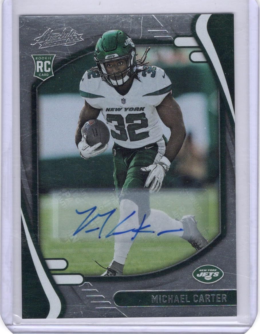 Michael Carter Autographed Rookie Card Collectible Football Card - 2021 Panini Absolute Football Card #129 (Jets)