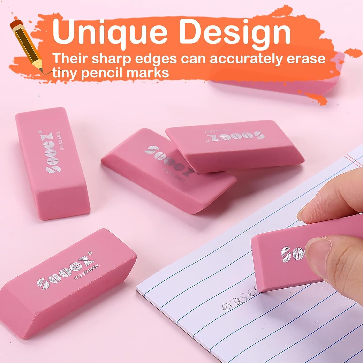 Sooez 86pc Pencil Erasers Set, 6pc Pink Erasers and 80pc Pencil Top Erasers, Cap Erasers Eraser Tops Pencil Eraser for KidsToppers Erasers Studying Supplies for Teacher Pencil Erasers