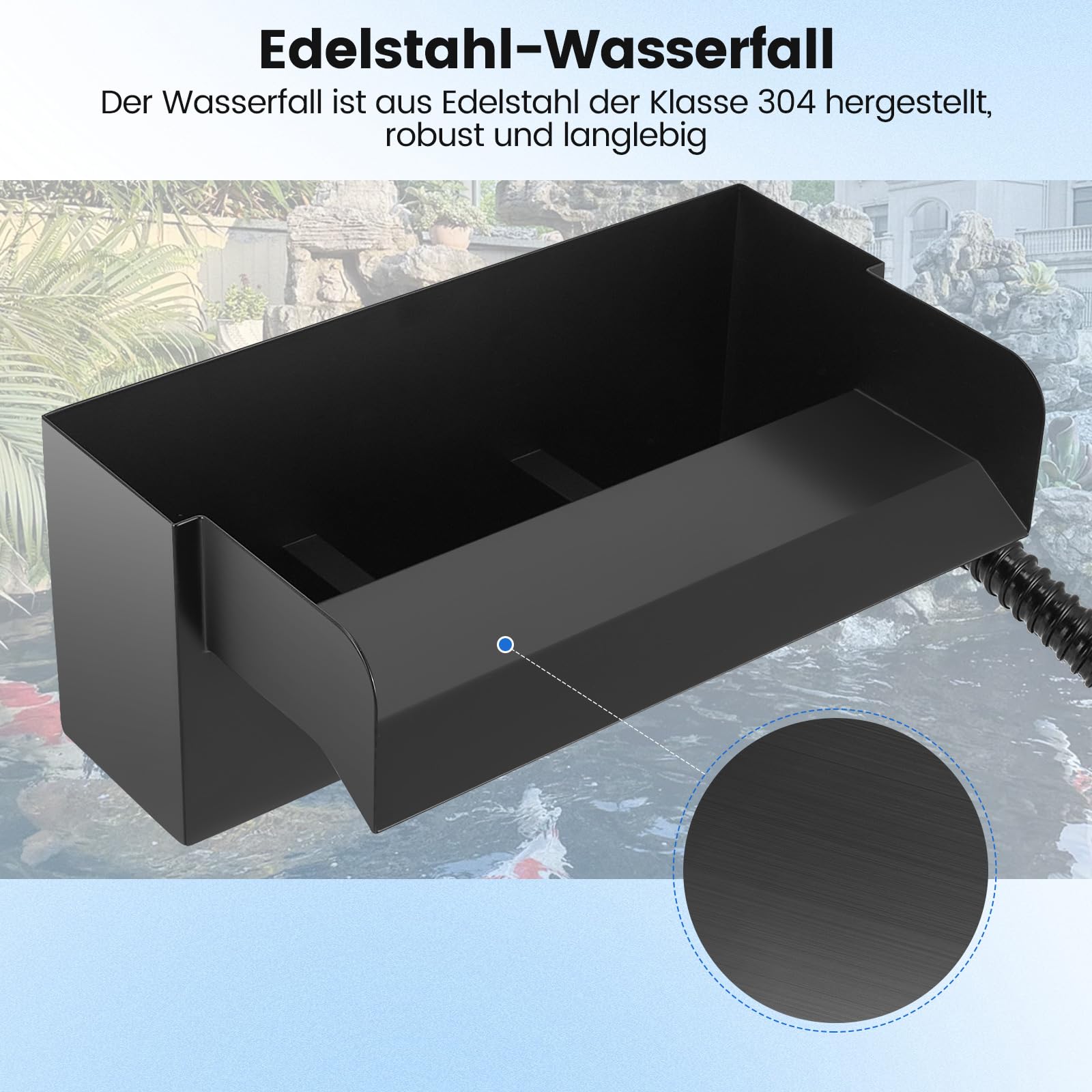 Edelstahl Teich Wasserfall Set 12.2in 40W 3000 L/H Pumpe für Gartenteich