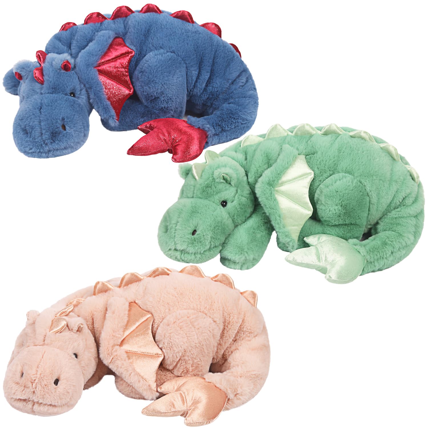 ARELUX 3-Pack Giant Dragon Plush Toys - 37in Large Green Blue and Pink Pterosaur Stuffed Animals with Wings