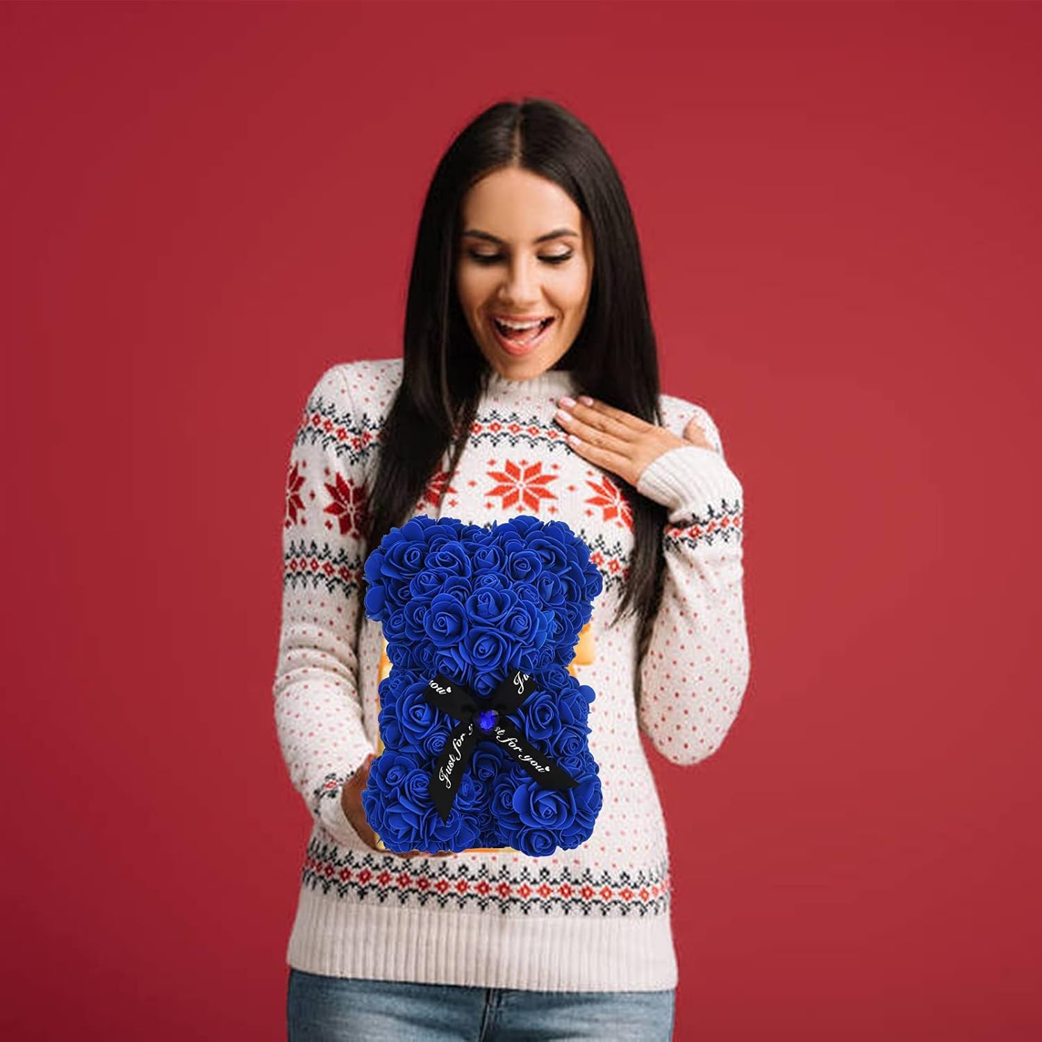 Lgv Flower Rose Bear,Romantic Gift for Valentine's Mother's Day, Christmas, Birthday,Girl Friend Her Mom Female Wife with Artificial Heart-Shaped Diamonds Sapphire Blue - Image 4