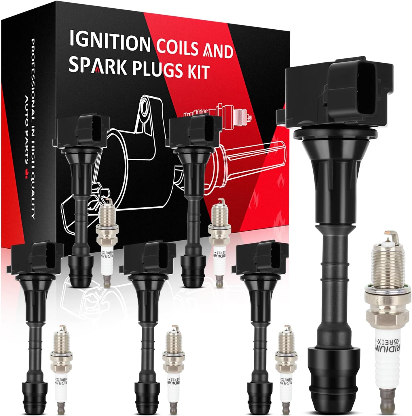 SCITOO 6 ignition coils with 6 iridium Spark Plugs for Nissan 350Z for Infiniti M35/FX35 3.5L 2003-2008 UF401 IGC0007 610-58649