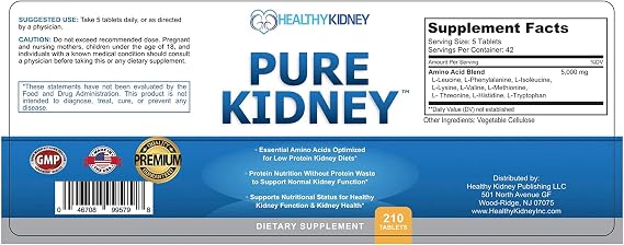 Pure Kidney Health Supplement and Renal Diet Cookbook for Rejuvenation, Low Protein Diet and Kidney Supplement. Kidney Diet Book Renal Supplement 210 Pills