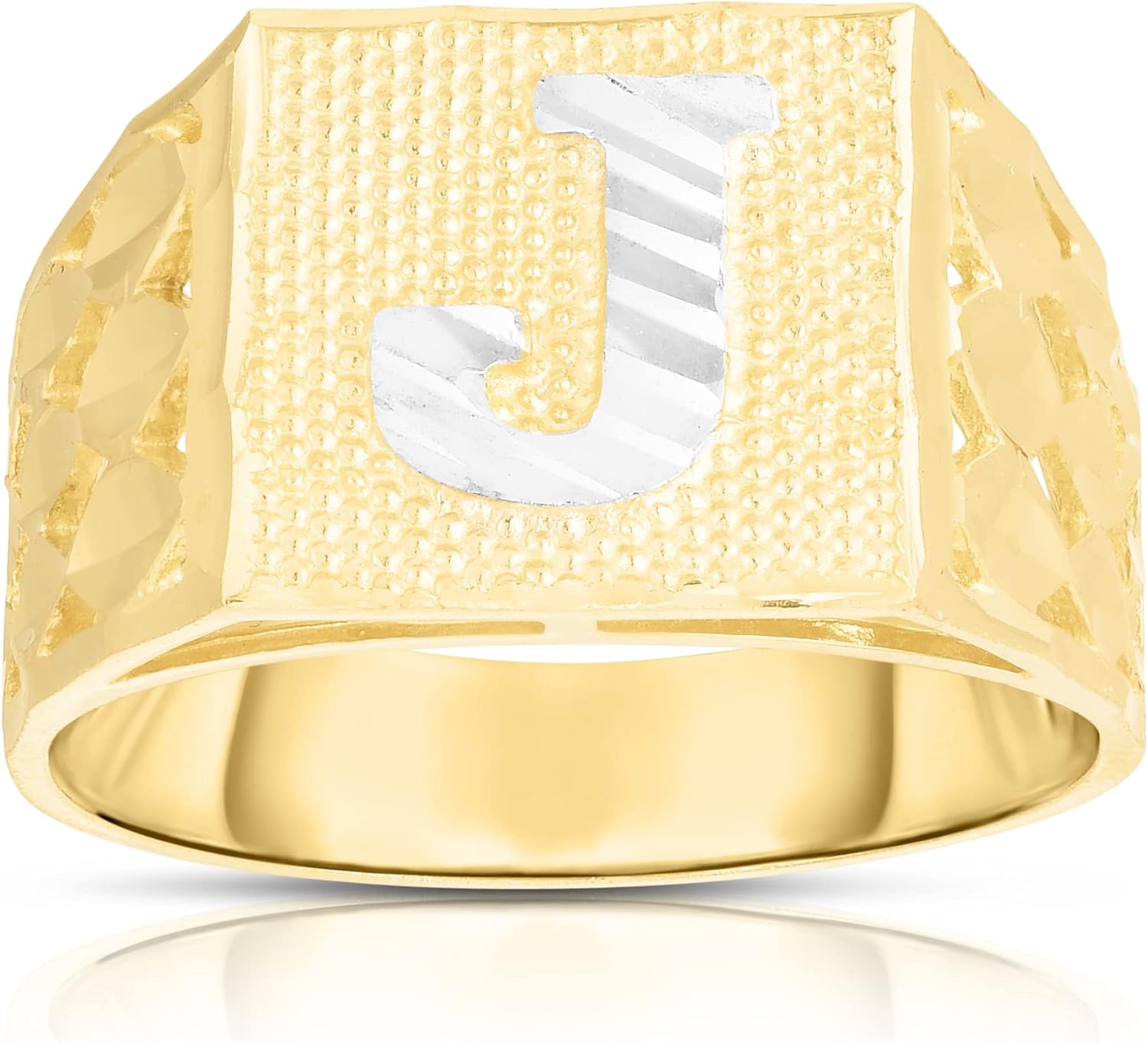 Floreo Men’s 10k Yellow Gold Square Two Tone Initial Ring A-Z, Sizes 6-11