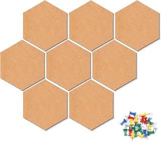 Bulletin Board Hexagon Pin Board 8 Pack, Felt Board Tiles 20 Push Pins Alternative to Cork Board for Wall Damage-Free, Decorative Notice Board Memo Board for Home Office School