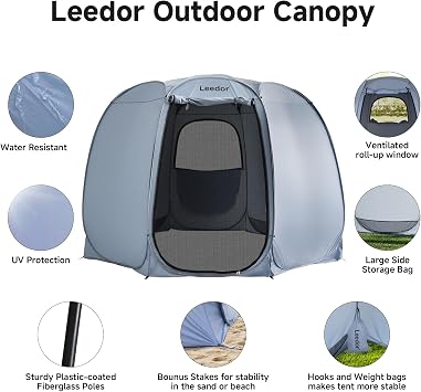Patio Gazebo 12x12 Screen House Room, LEEDOR Pop Up Outdoor Gazebo Tent with Roll Up Mosquito Netting, Easy Setup & Waterproof & Sunshade, Suitable for Camping Trip, Backyard, Beach, Picnic - Grey
