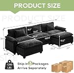 Oprisen Modular Sectional Sofa, Comfy Cloud Couch Sectional Sofa with Ottoman, Chenille Sofa Sleeper Deep Seat Sofa with Throw Pillows for Living Room (Black, 120"- U Shape)