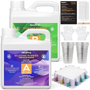 Nicpro 74 oz/2188 ml Liquid Silicone Rubber, Silicone Moulds Making Kit with Mould Housing and Mixing Cups, Mixing Ratio 1: 1