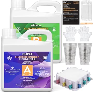 74oz Platinum Silicone Mold Making Kit with Molds Housing & Mixing Cups, 11 Ratio, 15A Medium Hardness, Non-Toxic Liquid Silicone Rubber for Resin, Jewelry, Craft Molds