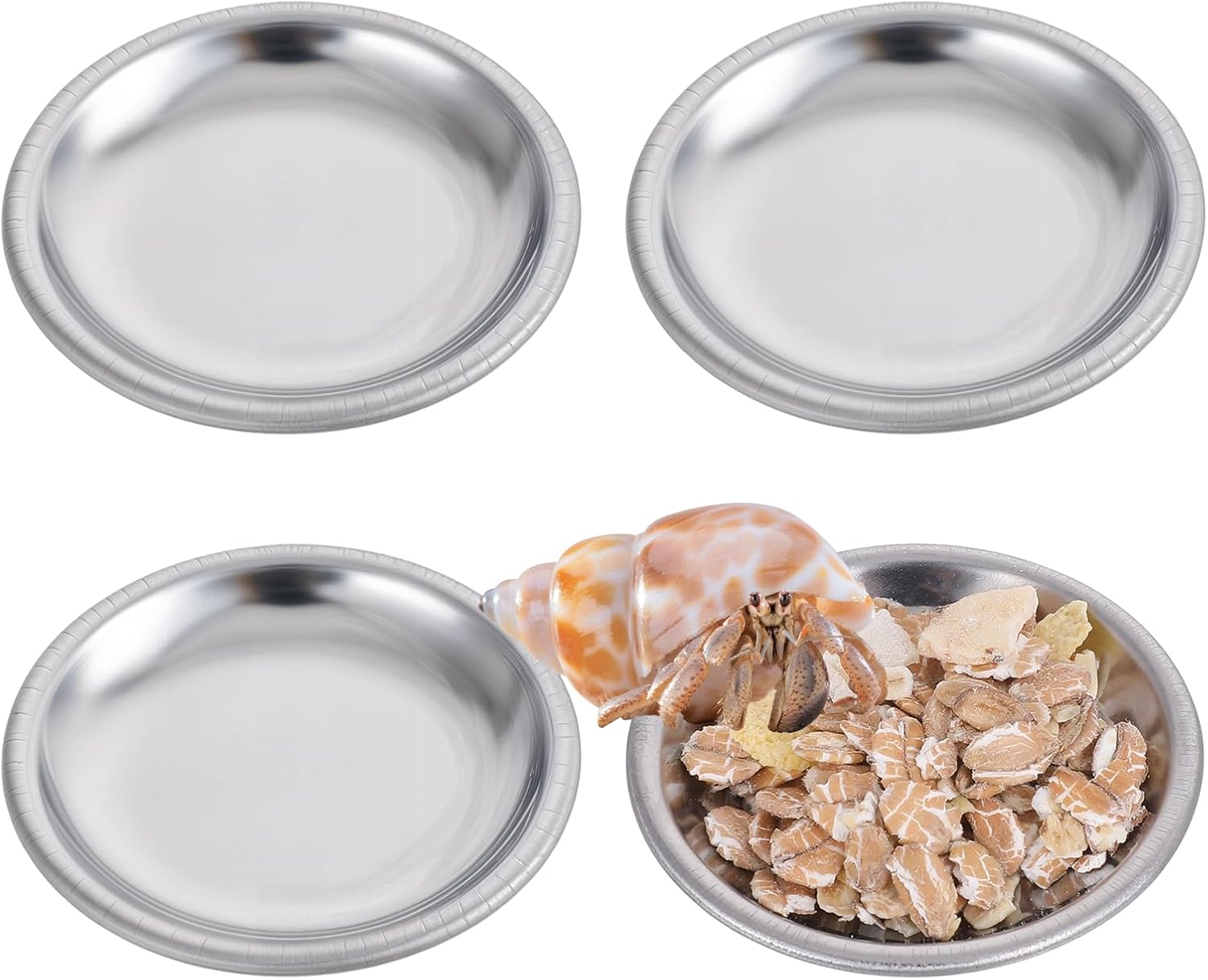 4 Pcs Hermit Crab Food and Water Bowl Hermit Crab Small Water Dish Tiny Stainless Steel Feeding Dish for Hermit Crab Snail Gecko Insect