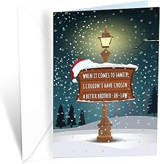Prime Greetings Christmas Card Brother In Law, Made in America, Eco-Friendly, Thick Card Stock with Premium Envelope 5in x 7.75in, Packaged in Protective Mailer