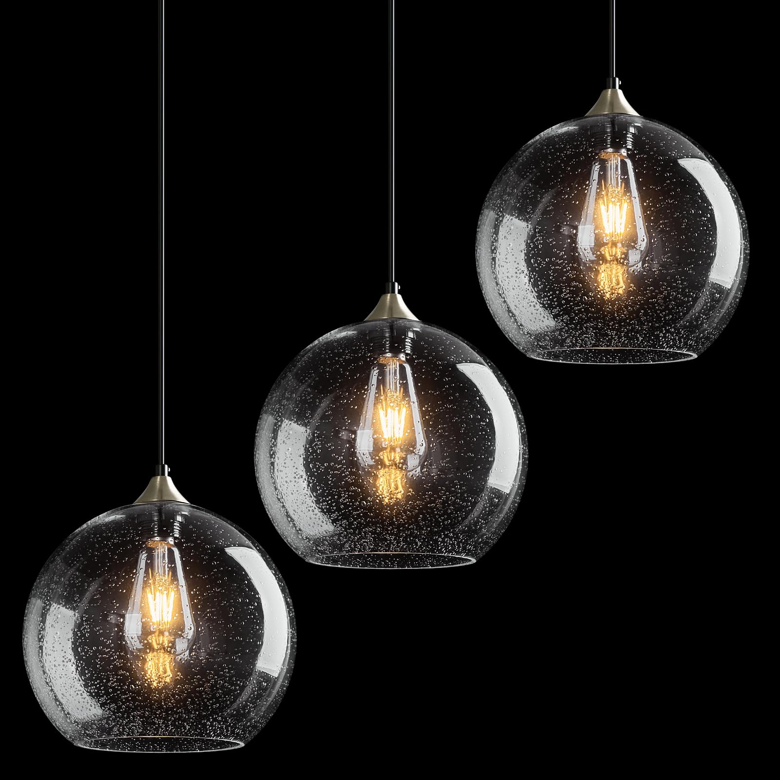 Clear Pendant Lights Kitchen Island 3 Pack, 9.84in Seeded Glass Globe