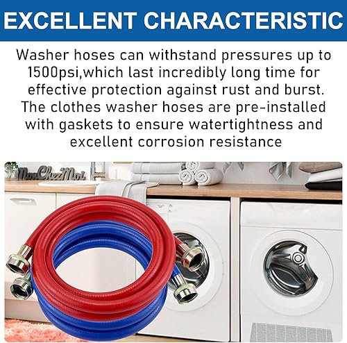 Miniatura 7 de Mangueras de lavadora de 4 pies, mangueras de goma para lavadora 34, 2 paquetes, líneas de suministro de agua a prueba de estallidos para mangueras