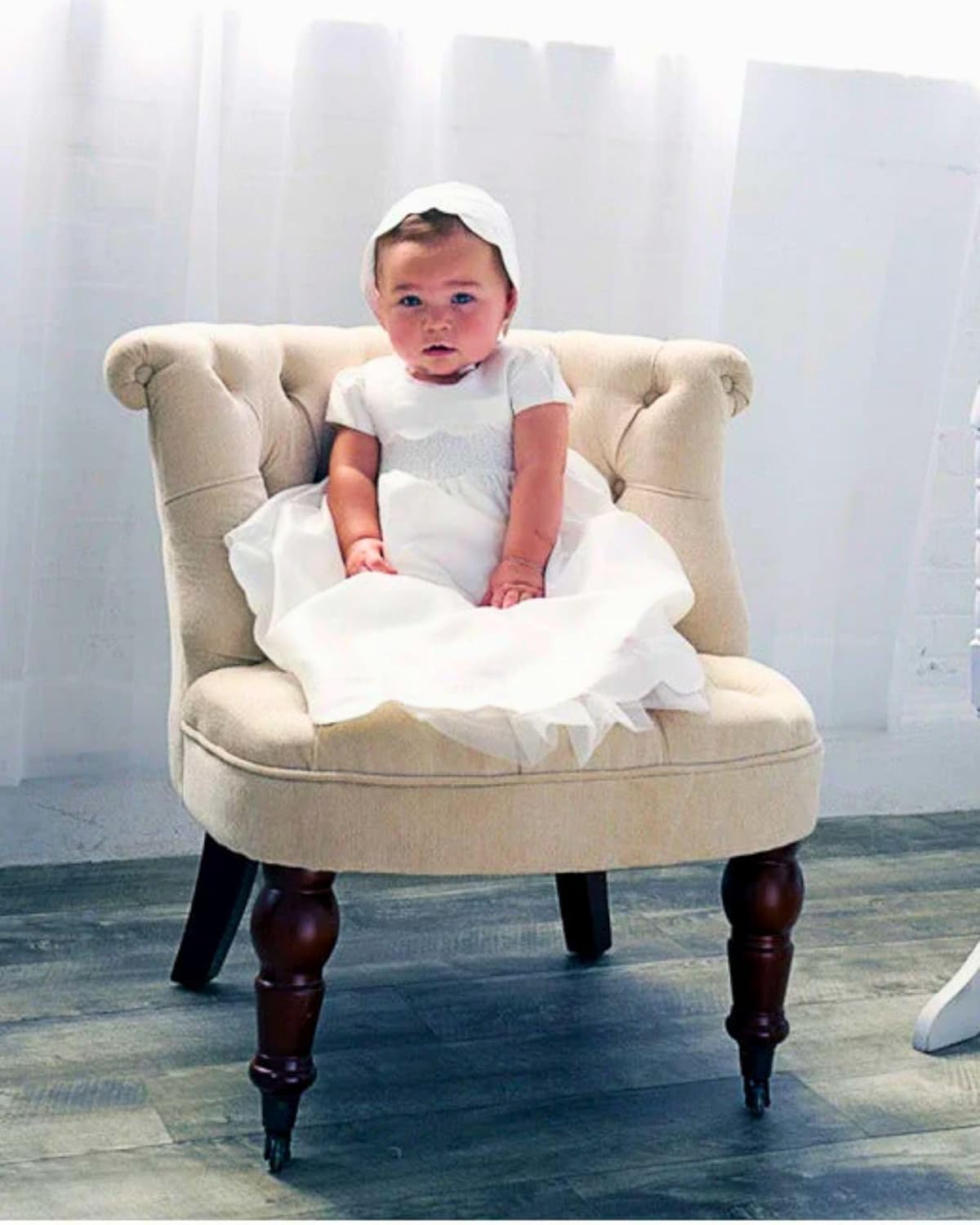 Carriage Boutique Baby Girls Scallop - Christening Gown and Bonnet Set
