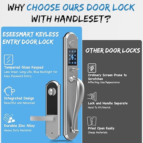 Miniatura 7 de Eseesmart Juego de cerraduras de puerta delantera, cerrojo de cerradura de puerta de entrada sin llave con juego de asa, cerraduras inteligentes