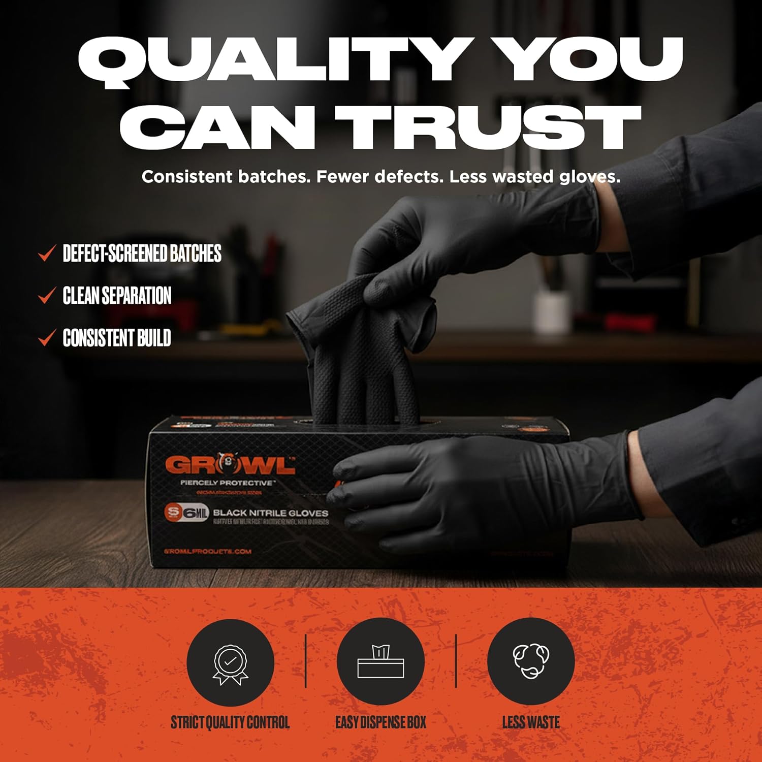 GrowIGRRRIP 6 Mil Black Beartooth Textured Nitrile Gloves, Powder-Free, Food Safe, Fentanyl Tested, Sizes S–XXL, 100 or 1000