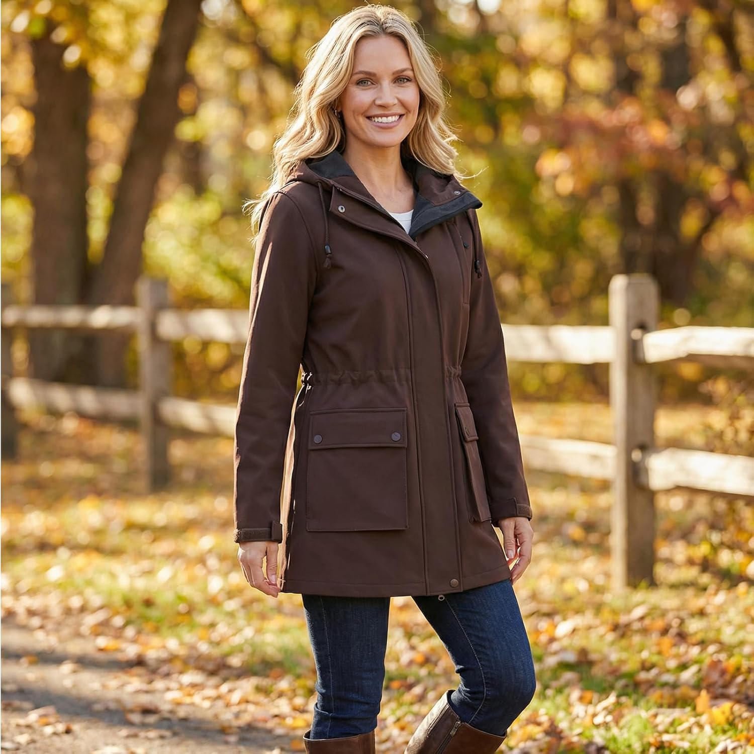 CHIGUO Women's Waterproof Softshell Jackets Warm Fleece Lined Coats with Hood Long Rain Jacket - Image 3