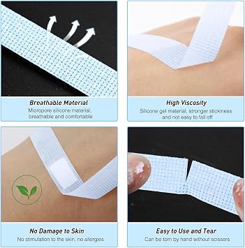 Obeyalash 4 Rolls of Breathable Micropore Tape, Supply Eyelash Extensions, Blue Pink 1.2cm x 14.4m