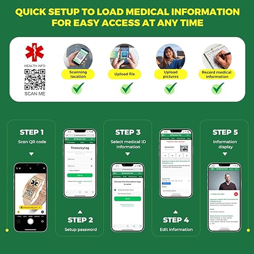 Vista 5 de Pulseras médicas mejoradas para hombres y mujeres con código QR, pulseras de identificación de alerta médica, pulsera de acero de titanio que se