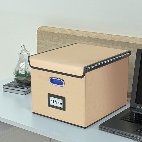 Vista 269 de Huolewa Cajas organizadoras de archivos con tapas, plegables de lino para colgar y almacenar con tobogán de plástico para oficina/decoración/hogar