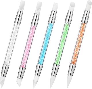 5Pcs Silicone Nail Tools, Dual Tipped Nail Art Pens Sculpture Pen 3D Flower Sculpting Gel Tools for Carving & Drawing, Perfect for Shaping Effect Design, Colorful Elegant Rhinestone Handle