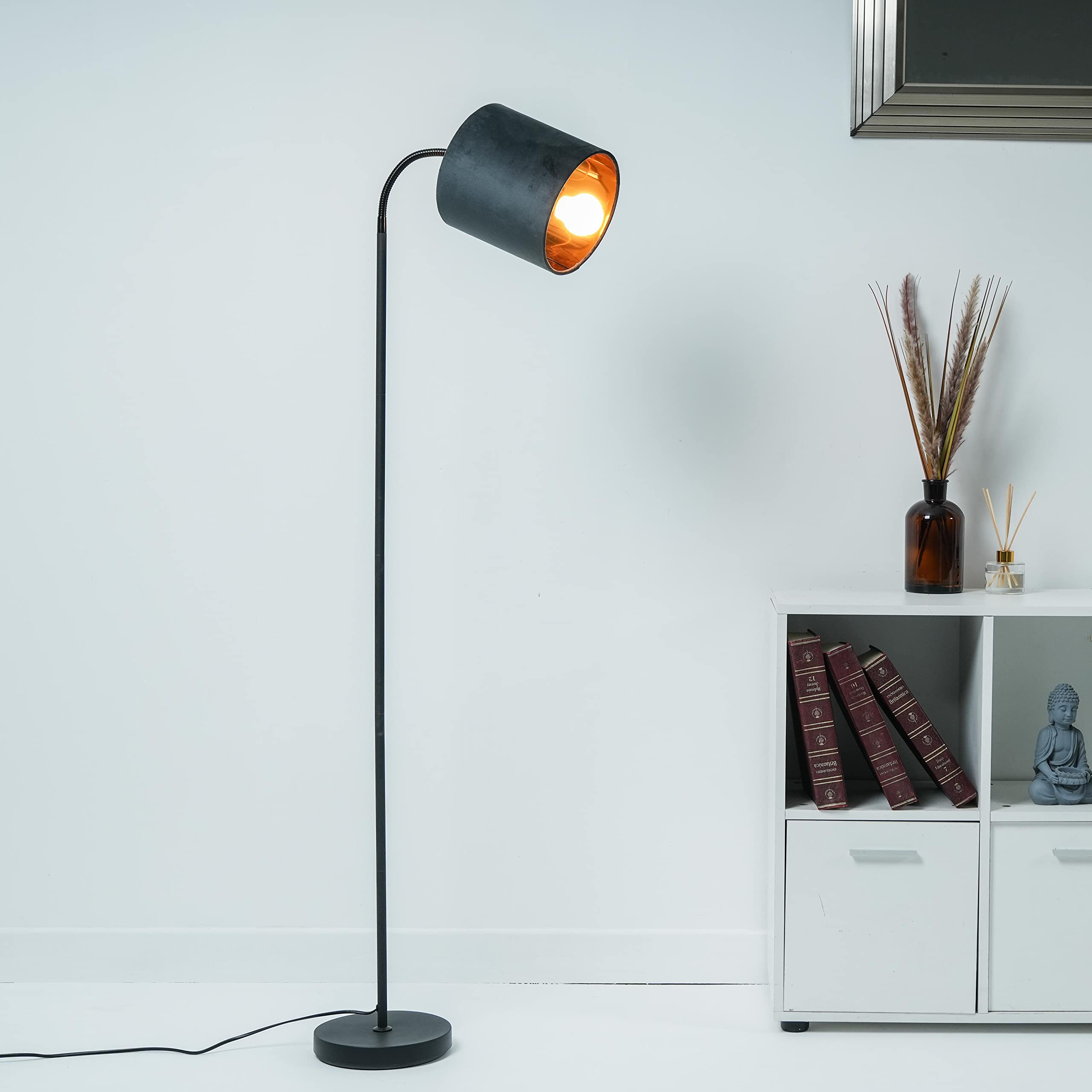 K Living Floor Lamp Grey Hove Metal Floor Lamp With Velvet Grey Shade And Copper Lining