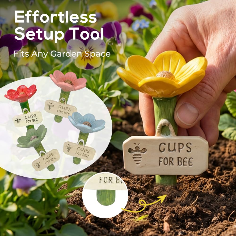 Bee Watering Station for Garden, 2026 New Cups for Bees, Resin Bee Drinking Bowl for Patio Lawn, Garden Pollinator Water Feeder for Garden Decor, Bee Water Cup for Gardeners (yellow) — view 5